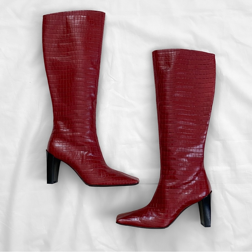 Pollini Red Leather Heeled Boots